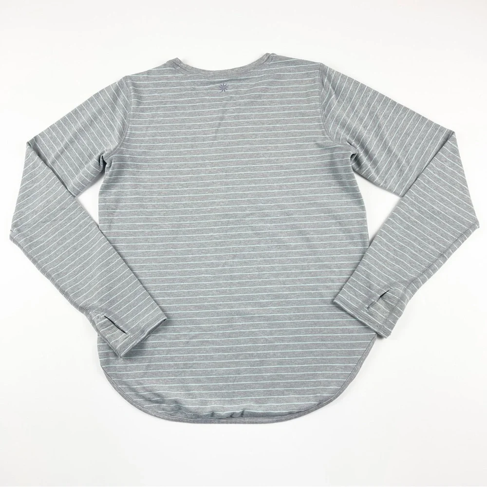 Athleta Girl Heather Gray Mint Stripe Long Sleeve Tee L 12 - Picture 2 of 3